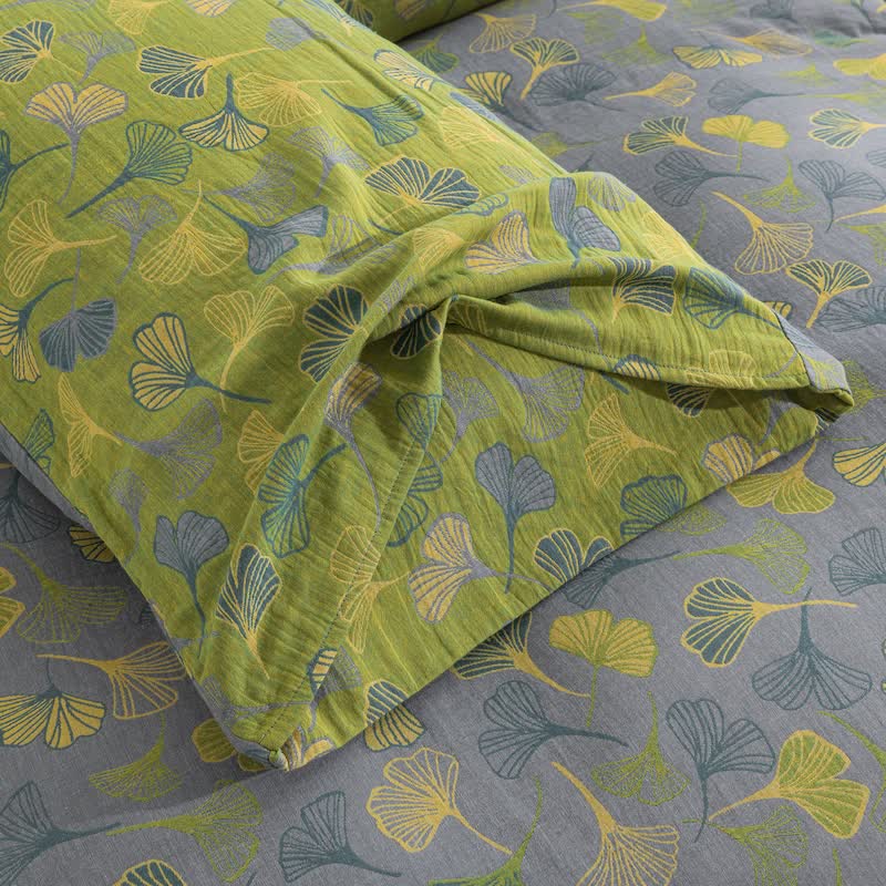 Ownkoti Vintage Green Ginkgo Leaf Cotton Reversible Bedding Set - image 26