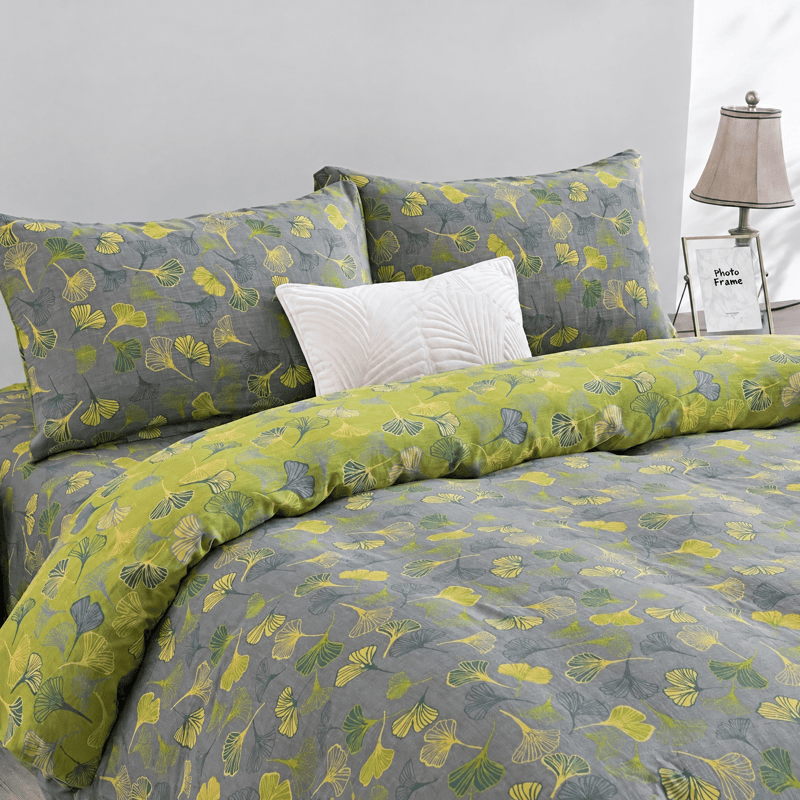 Ownkoti Vintage Green Ginkgo Leaf Cotton Reversible Bedding Set - Light Gray - 2PCS Pillowcases - 20" x 37" - image 16