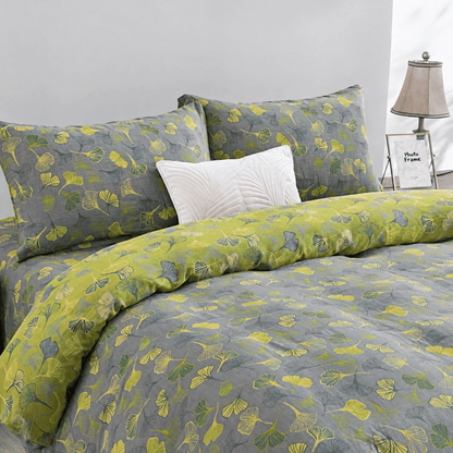 Ownkoti Vintage Green Ginkgo Leaf Cotton Reversible Bedding Set - Light Gray - 2PCS Pillowcases - 20" x 37" - image 16
