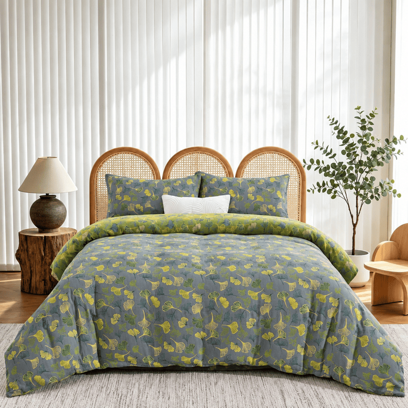 Ownkoti Vintage Green Ginkgo Leaf Cotton Reversible Bedding Set - image 18