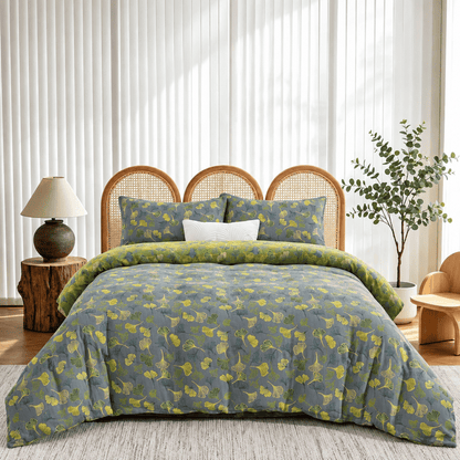 Ownkoti Vintage Green Ginkgo Leaf Cotton Reversible Bedding Set - image 18
