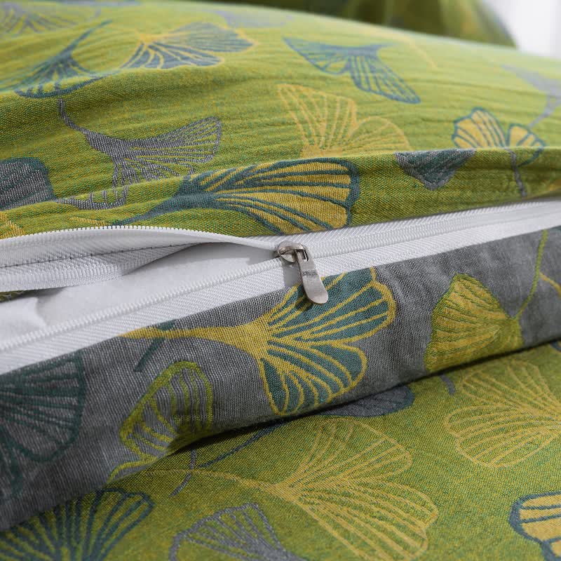 Ownkoti Vintage Green Ginkgo Leaf Cotton Reversible Bedding Set - image 13