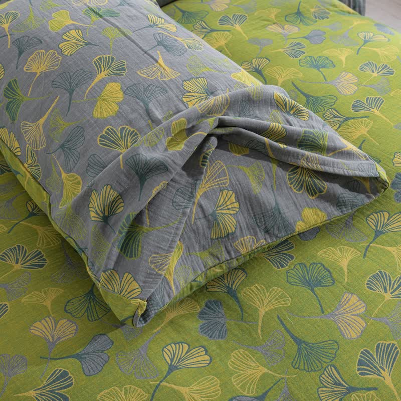 Ownkoti Vintage Green Ginkgo Leaf Cotton Reversible Bedding Set - image 14