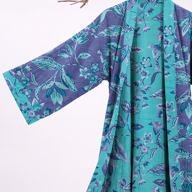 Ownkoti Blue & Purple Leaf Cotton Kimono Robe - image 9