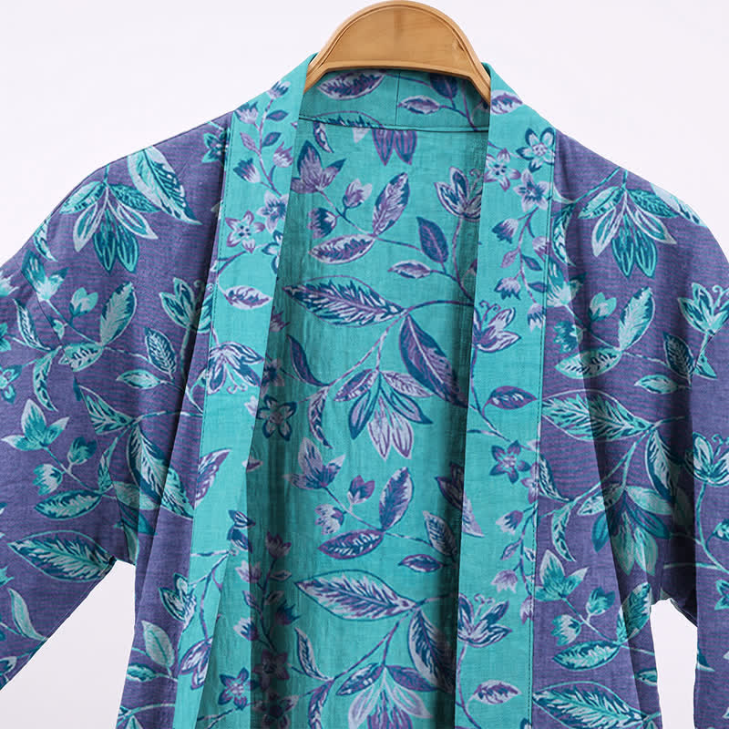 Ownkoti Blue & Purple Leaf Cotton Kimono Robe - image 8