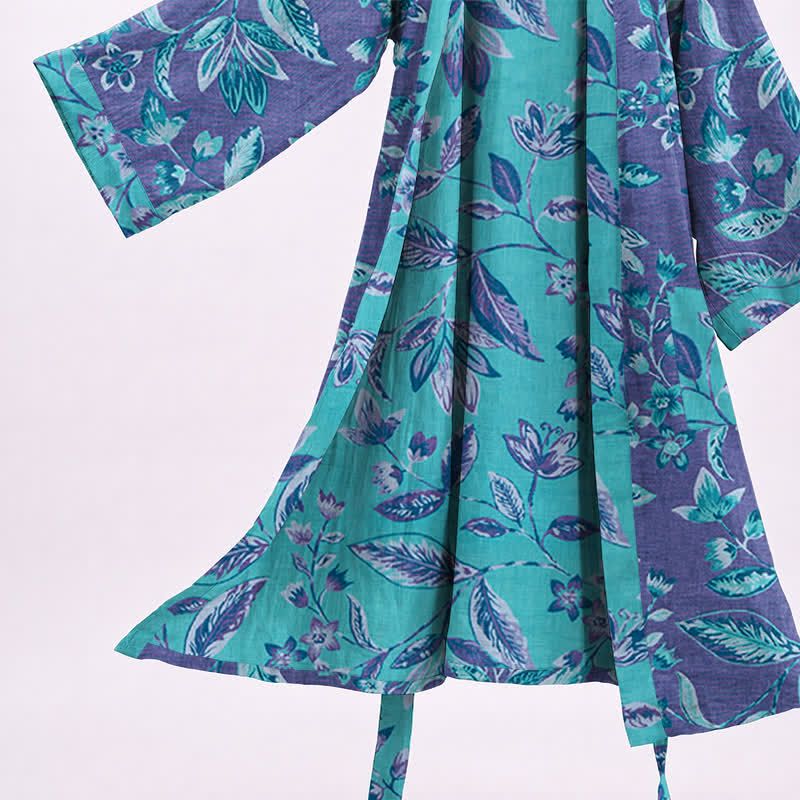 Ownkoti Blue & Purple Leaf Cotton Kimono Robe - image 10
