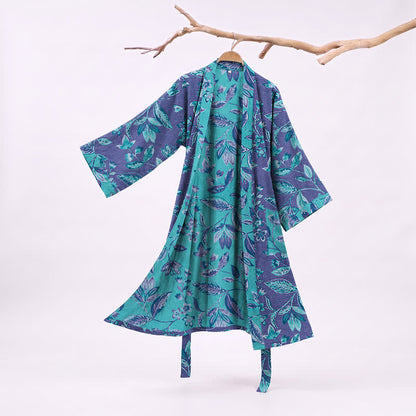 Ownkoti Blue & Purple Leaf Cotton Kimono Robe - Purple - XL - image 6