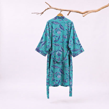 Ownkoti Blue & Purple Leaf Cotton Kimono Robe - image 1
