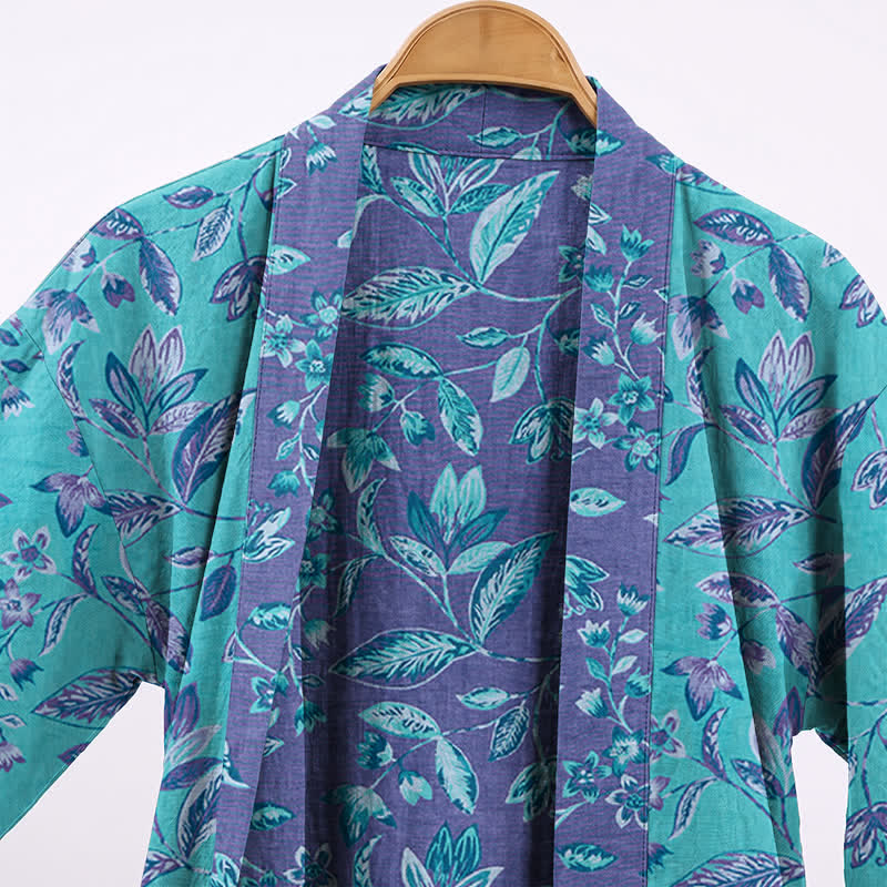 Ownkoti Blue & Purple Leaf Cotton Kimono Robe - image 2