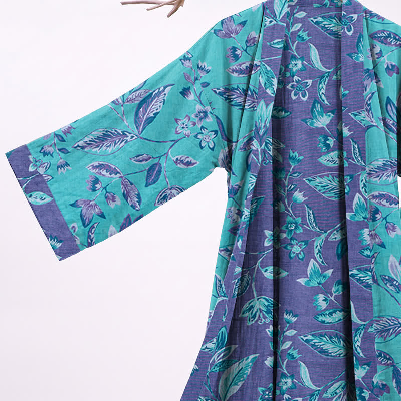 Ownkoti Blue & Purple Leaf Cotton Kimono Robe - image 3