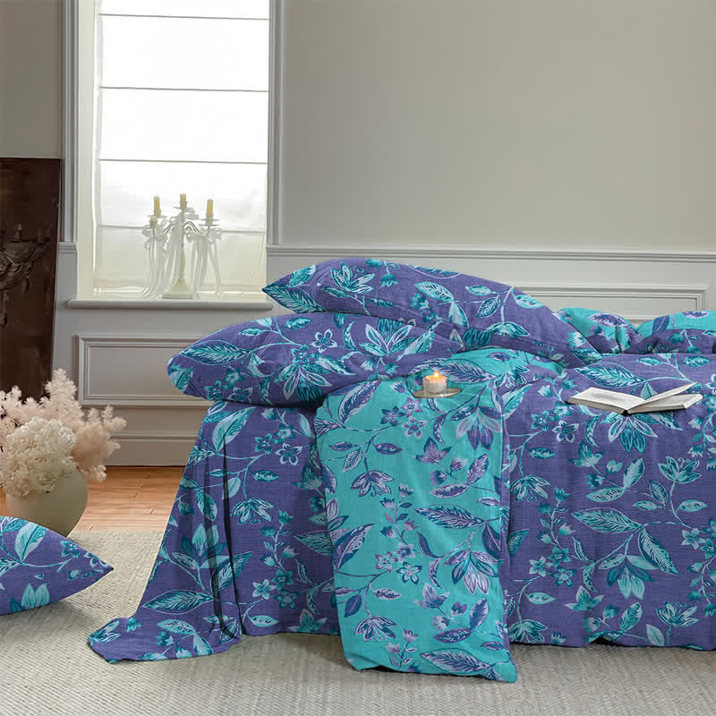 Ownkoti Blue & Purple Leaf Cotton Duvet Cover Bedding Set - image 15