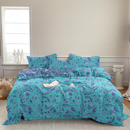Ownkoti Blue & Purple Leaf Cotton Duvet Cover Bedding Set - image 4