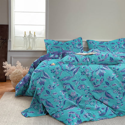 Ownkoti Blue & Purple Leaf Cotton Duvet Cover Bedding Set - image 5