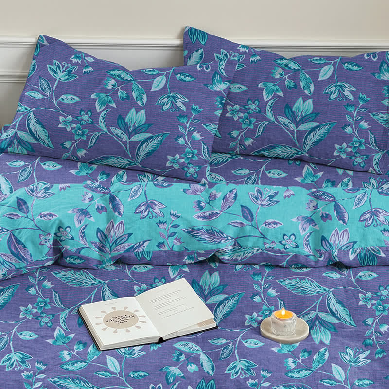 Ownkoti Blue & Purple Leaf Cotton Duvet Cover Bedding Set - image 17