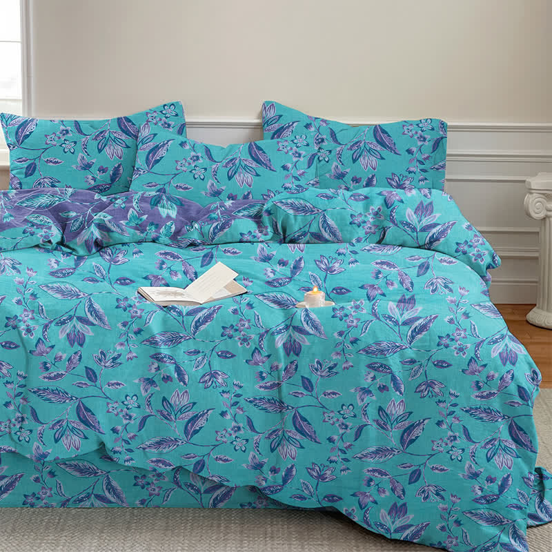 Ownkoti Blue & Purple Leaf Cotton Duvet Cover Bedding Set - image 2