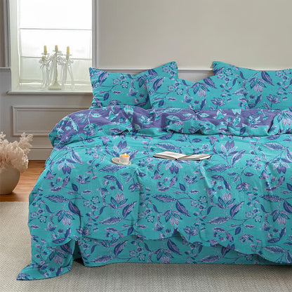 Ownkoti Blue & Purple Leaf Cotton Duvet Cover Bedding Set - image 1