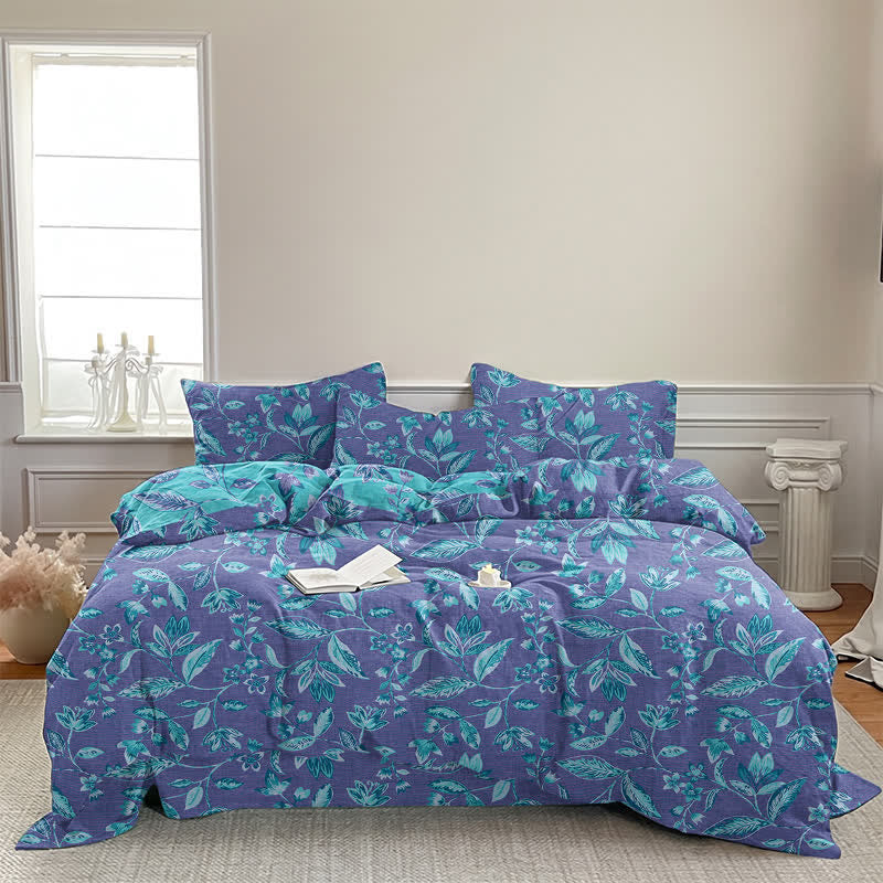 Ownkoti Blue & Purple Leaf Cotton Duvet Cover Bedding Set - image 13