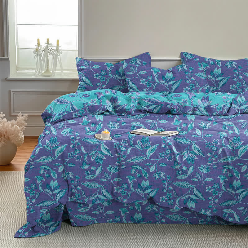 Ownkoti Blue & Purple Leaf Cotton Duvet Cover Bedding Set - image 10