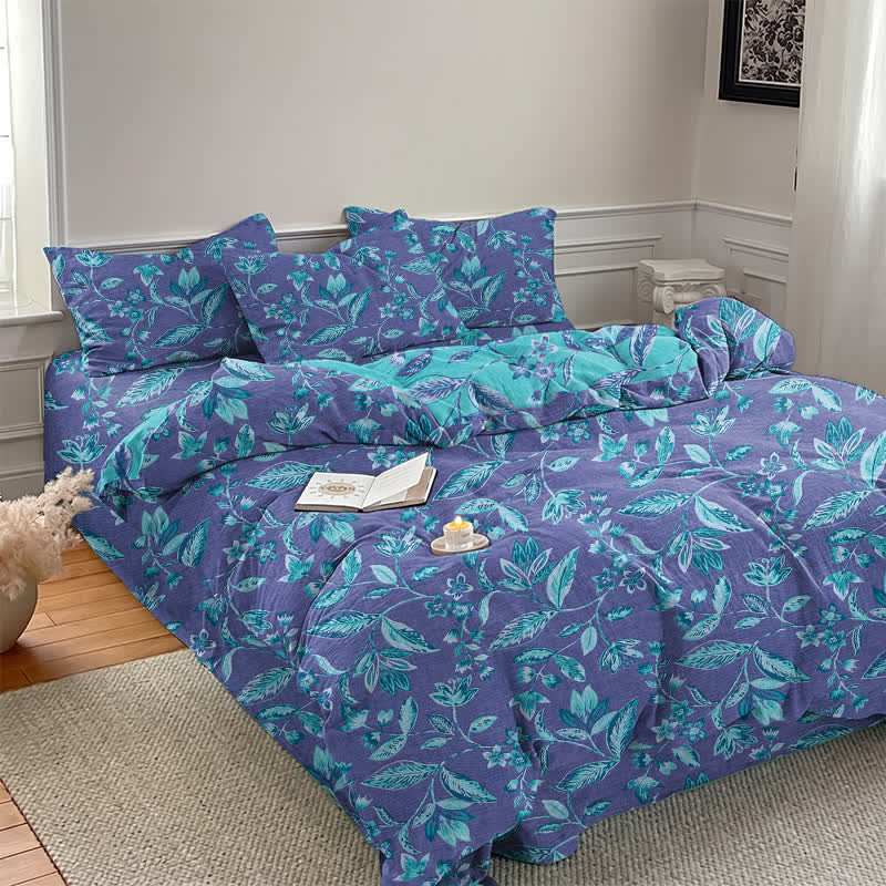 Ownkoti Blue & Purple Leaf Cotton Duvet Cover Bedding Set - image 12