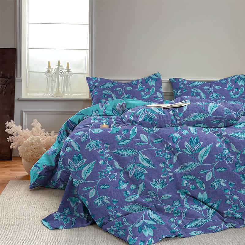 Ownkoti Blue & Purple Leaf Cotton Duvet Cover Bedding Set - image 14