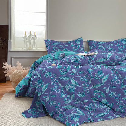 Ownkoti Blue & Purple Leaf Cotton Duvet Cover Bedding Set - image 14