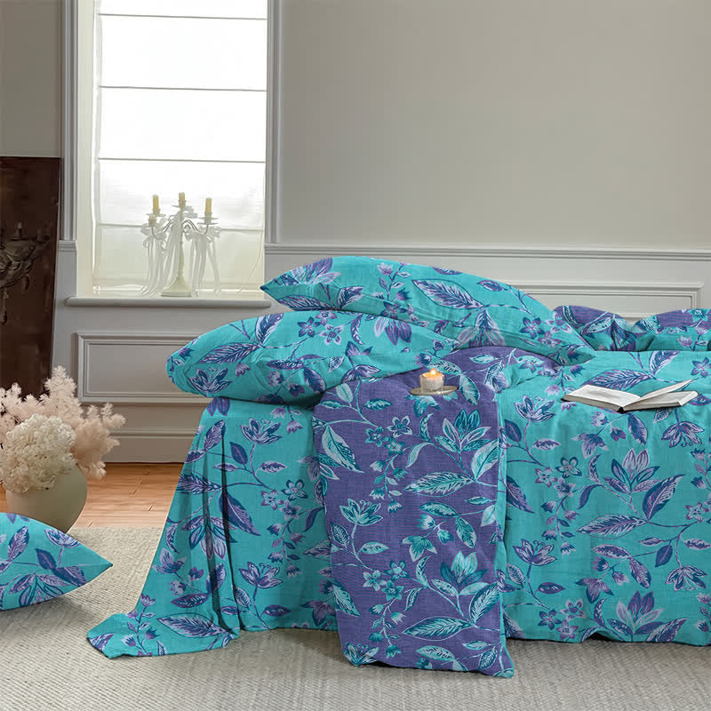 Ownkoti Blue & Purple Leaf Cotton Duvet Cover Bedding Set - image 6
