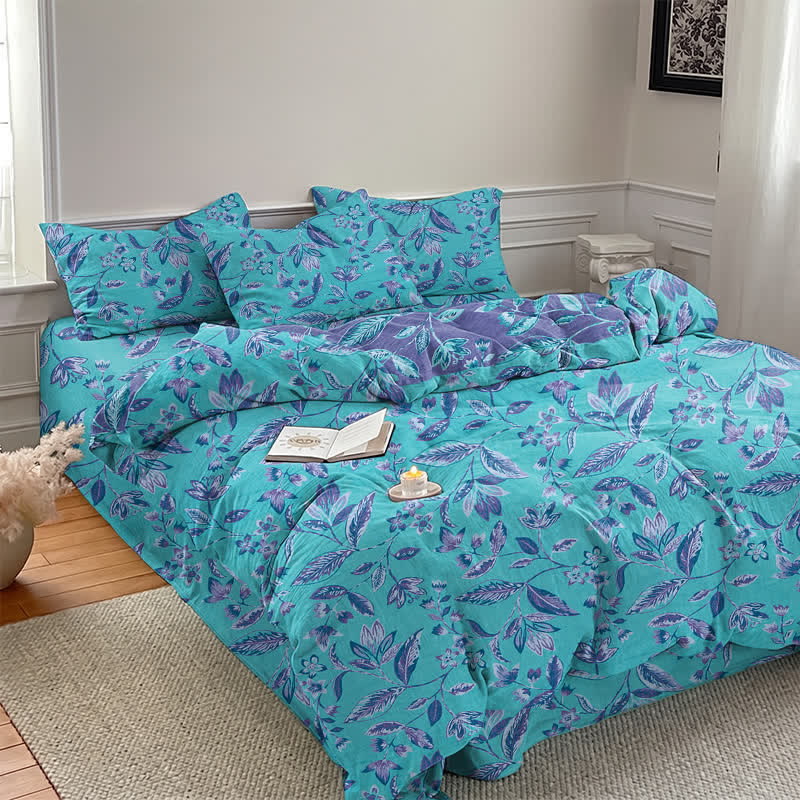 Ownkoti Blue & Purple Leaf Cotton Duvet Cover Bedding Set - image 3
