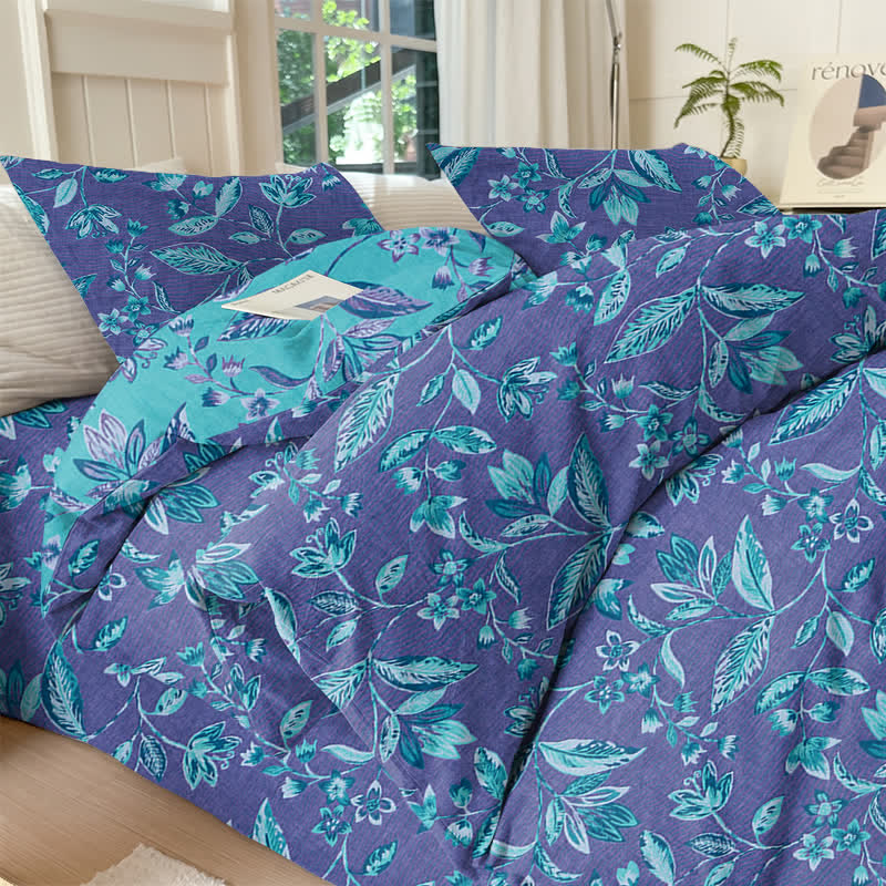 Ownkoti Blue & Purple Leaf Cotton Duvet Cover Bedding Set - Purple - Bedding Set（4PCS） - King - image 9