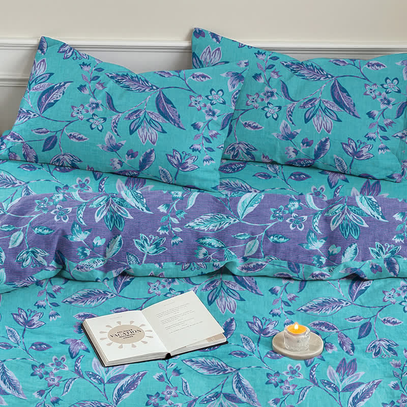 Ownkoti Blue & Purple Leaf Cotton Duvet Cover Bedding Set - image 8