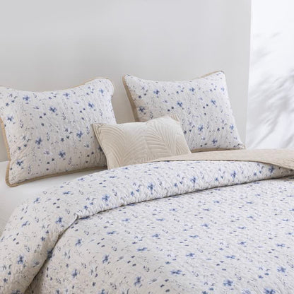 Ownkoti Blue Watercolor Flower Cotton Quilt Set - image 0