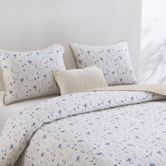 Ownkoti Blue Watercolor Flower Cotton Quilt Set - image 0