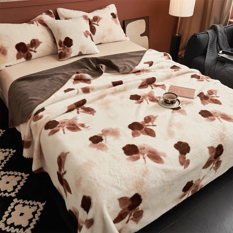 Ownkoti Vintage Beige Rose Plush Throw Blanket - image 3