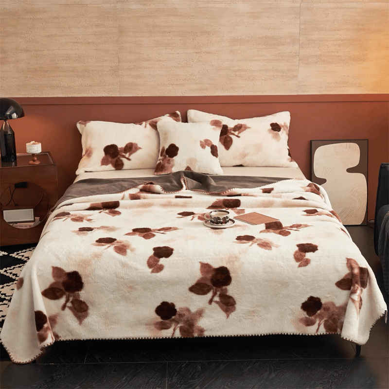 Ownkoti Vintage Beige Rose Plush Throw Blanket - Beige - Blanket - 79" x 91" - image 0
