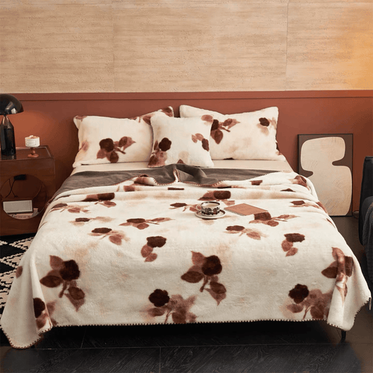 Ownkoti Vintage Beige Rose Plush Throw Blanket - Beige - Blanket - 79" x 91" - image 0