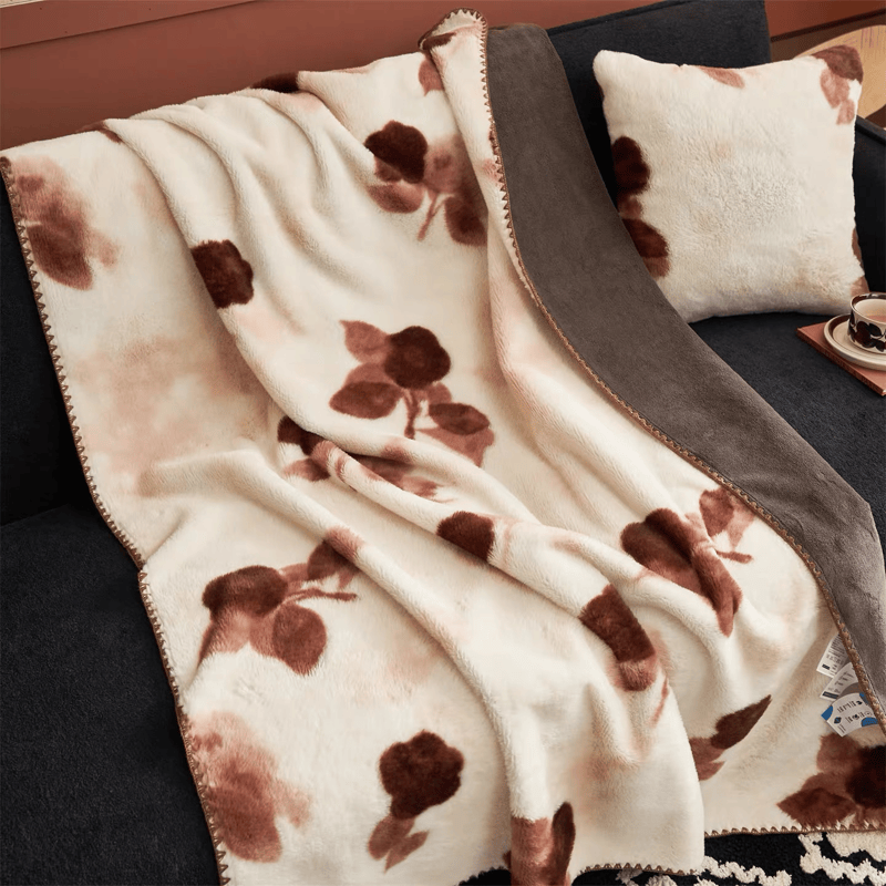 Ownkoti Vintage Beige Rose Plush Throw Blanket - image 2