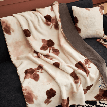 Ownkoti Vintage Beige Rose Plush Throw Blanket - image 2