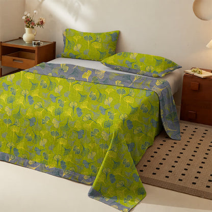 Ownkoti Vintage Green Ginkgo Leaf Cotton Bedspread Set - image 1