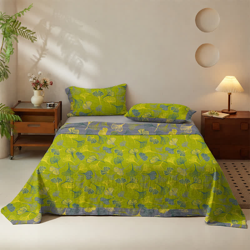 Ownkoti Vintage Green Ginkgo Leaf Cotton Bedspread Set - image 2