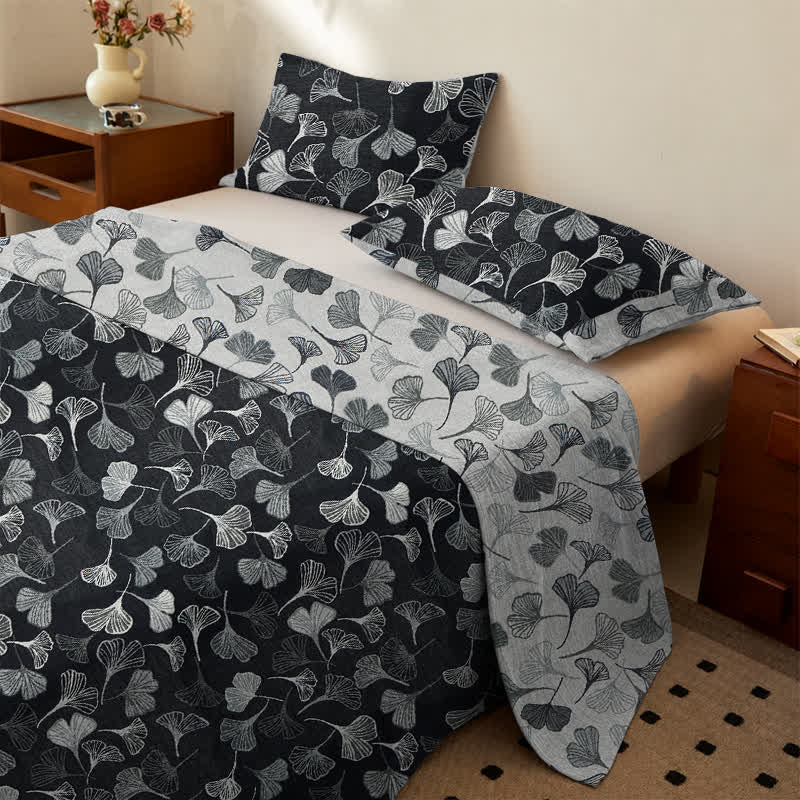 Ownkoti Vintage Black Ginkgo Leaf Reversible Cotton Bedding Set - image 2