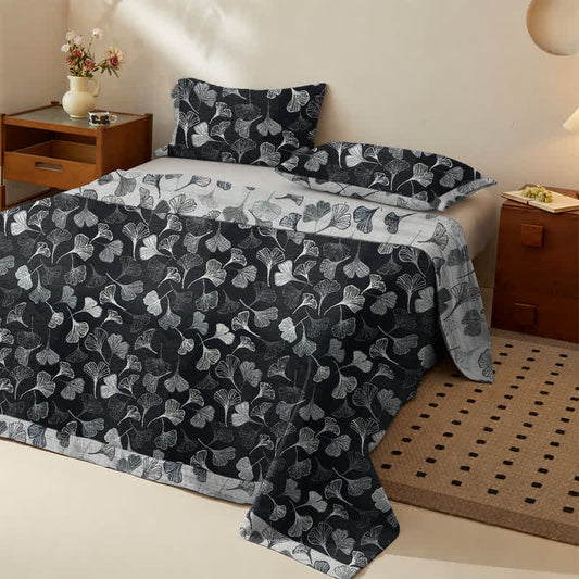 Ownkoti Vintage Black Ginkgo Leaf Reversible Cotton Bedding Set - Black - Bedspread with 2PCS Pillowcases - King - image 0