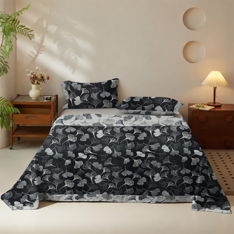 Ownkoti Vintage Black Ginkgo Leaf Reversible Cotton Bedding Set - image 2
