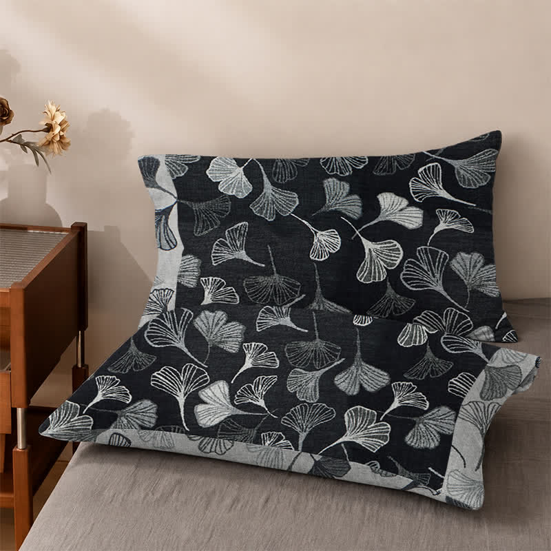 Ownkoti Vintage Black Ginkgo Leaf Reversible Cotton Bedding Set - Black - 2PCS Pillowcases - 40" x 20" - image 5