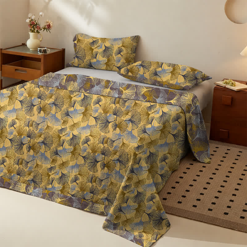 Ownkoti Golden Ginkgo Leaf Cotton Bedding Set - image 1
