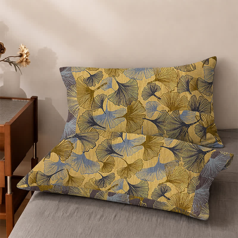 Ownkoti Golden Ginkgo Leaf Cotton Bedding Set - Yellow - 2PCS Pillowcases - 40" x 20" - image 4