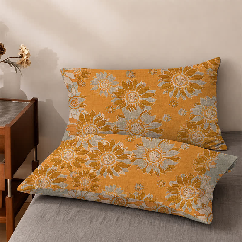 Ownkoti Sunflower Garden Cotton Gauze Bedspread - Orange - 2PCS Pillowcases - 40" x 20" - image 4