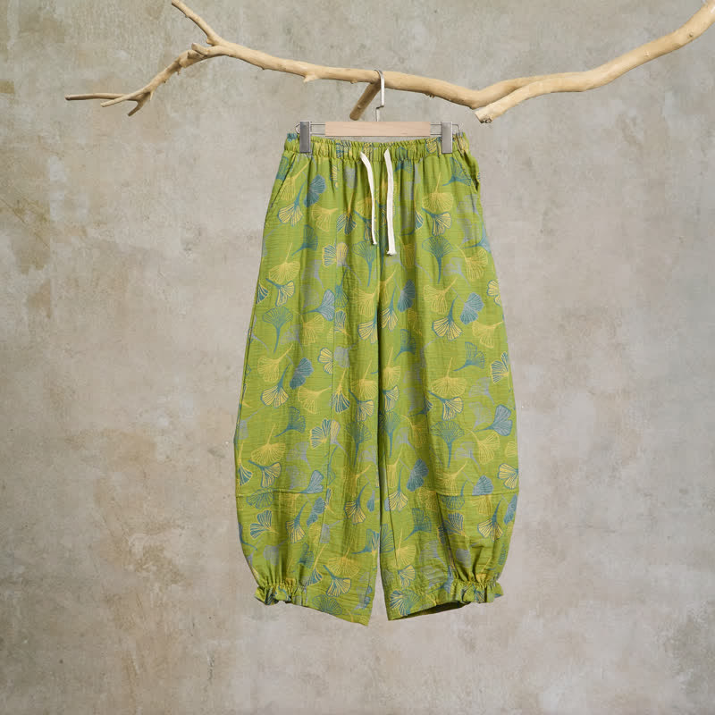 Ownkoti Green Ginkgo Leaf Cotton Pajama Pants - Green - XL - image 0