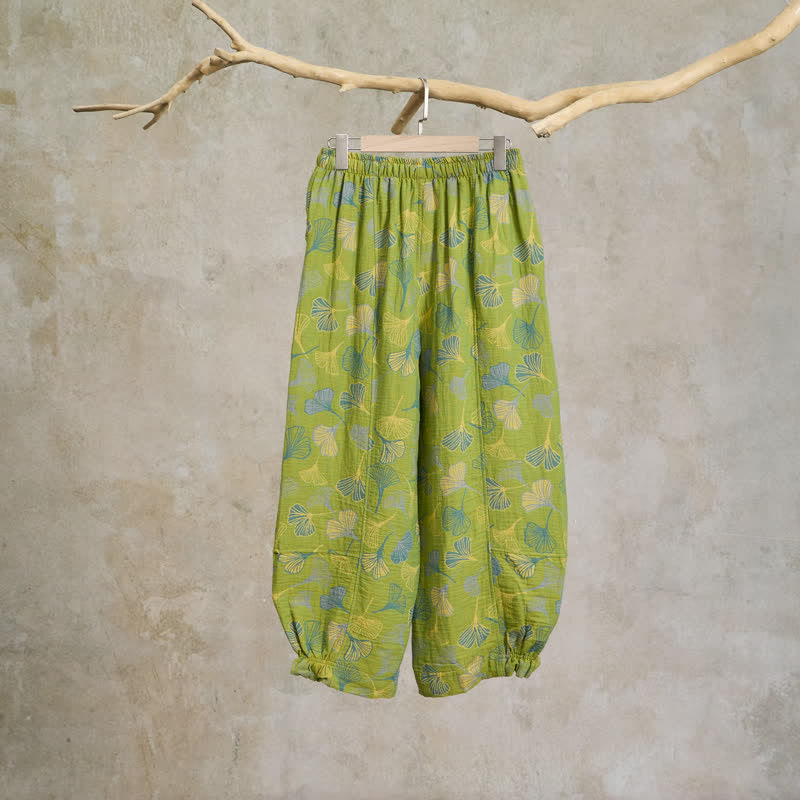 Ownkoti Green Ginkgo Leaf Cotton Pajama Pants - image 1