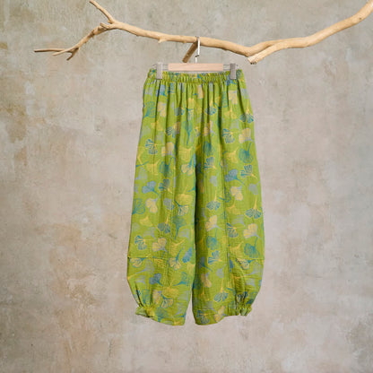 Ownkoti Green Ginkgo Leaf Cotton Pajama Pants - image 1