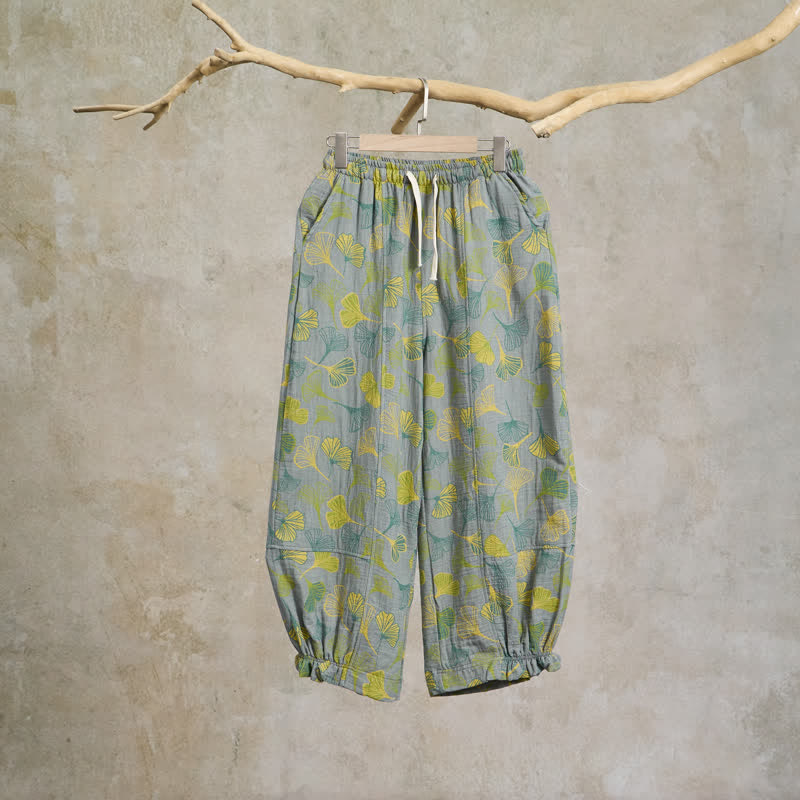 Ownkoti Green Ginkgo Leaf Cotton Pajama Pants - Light Gray - XXL - image 5