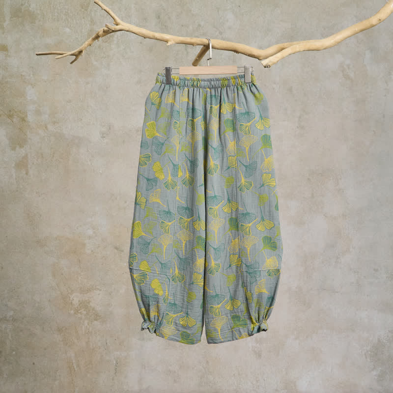 Ownkoti Green Ginkgo Leaf Cotton Pajama Pants - image 6